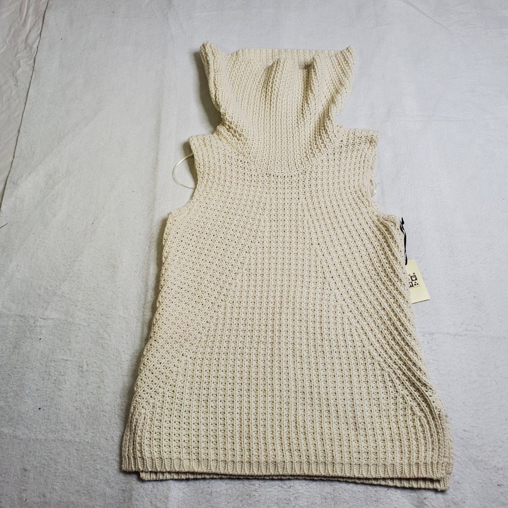 Max Studio Womens Sleeveless Cowl Neck Sweater Cream Knit Wool Blend Large